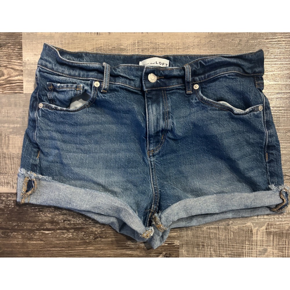 Loft Womens Medium Wash Cuffed Denim Shorts Size 28 6 Blue Jean Shorts